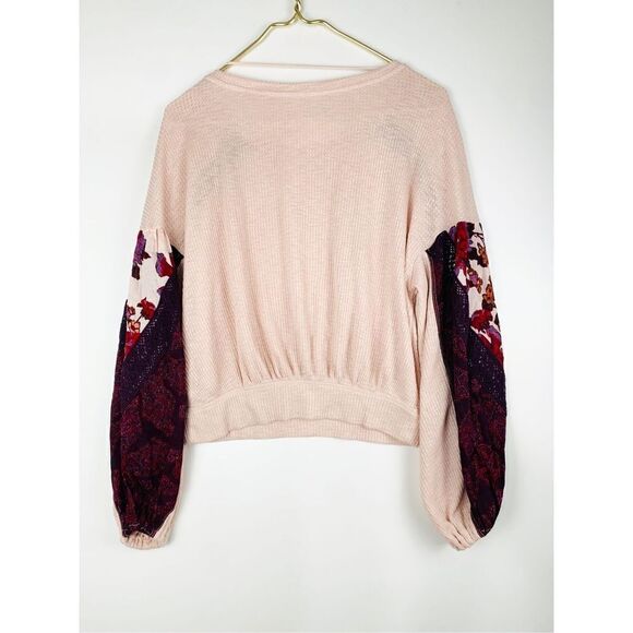 Free People Women's Casual Clash Blouse Top Floral Balloon Sleeve Pink Red XS - Picture 6 of 7